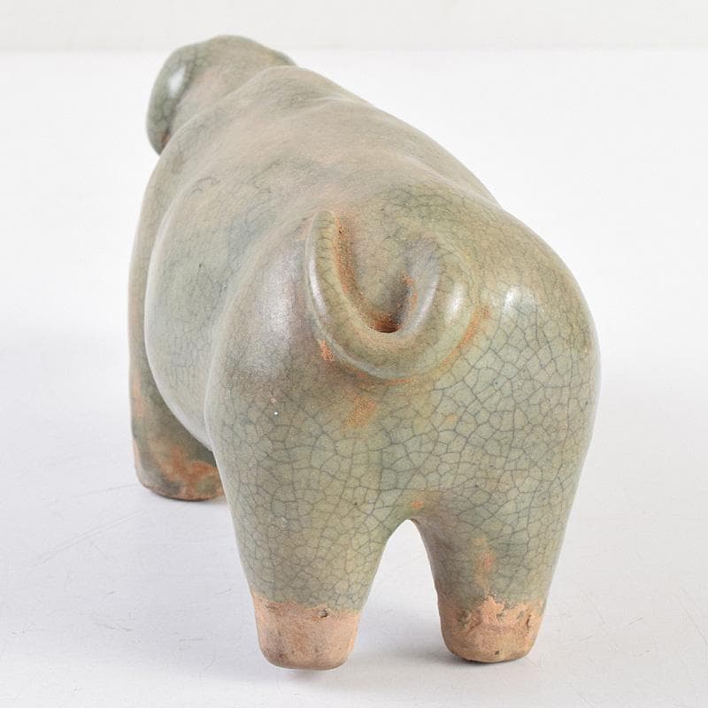 中国　龍泉窯　青磁　神獣　牛　置物　C　R9319