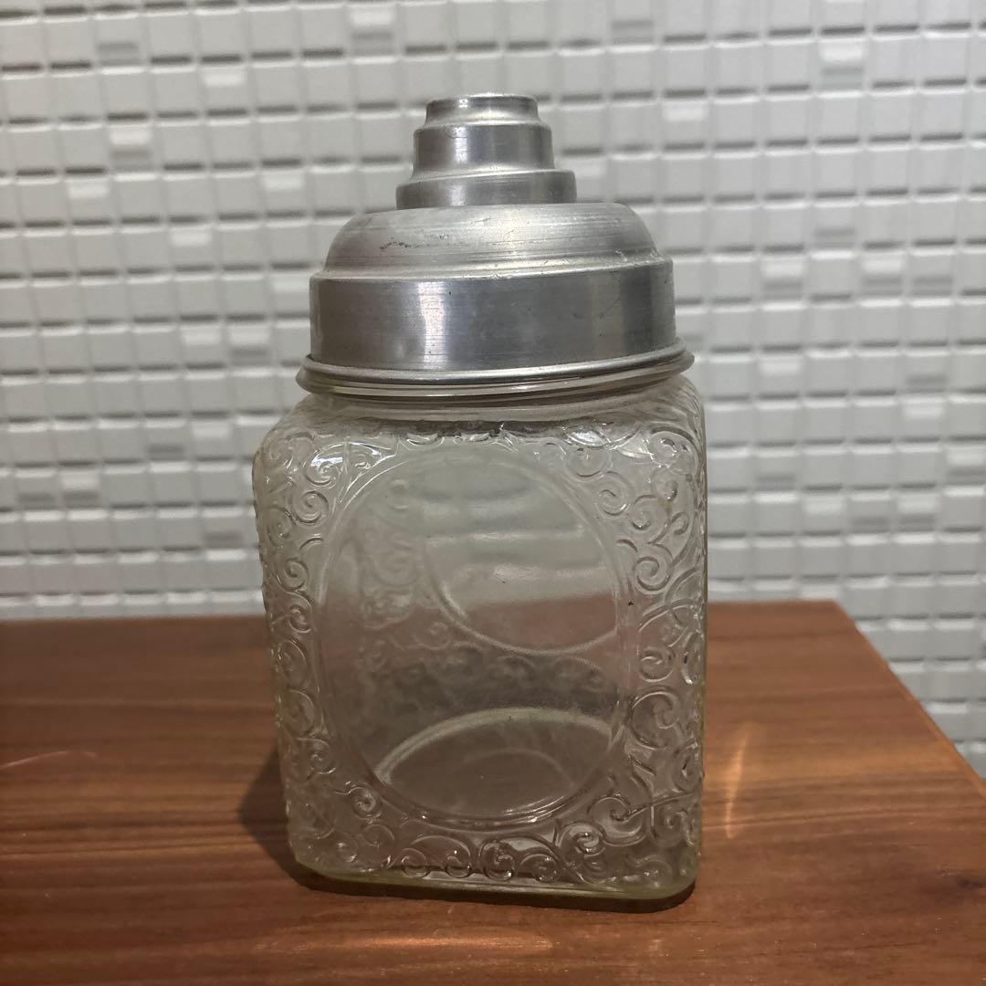 唐草文様 あめや瓶 菓子瓶 アルミ蓋 レア レトロ