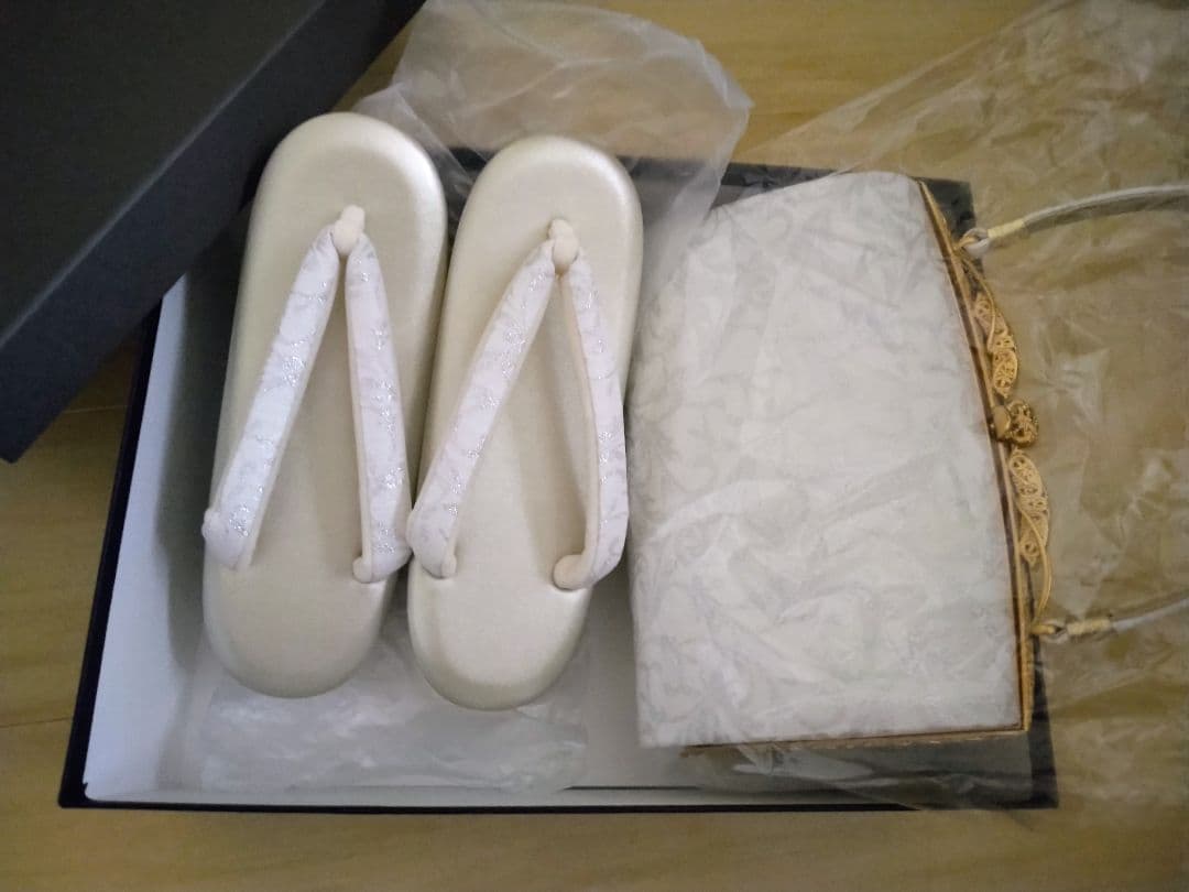 アイボリー 和装用バッグと草履セット