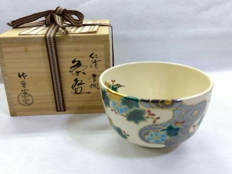 茶道具 茶碗 仁清写 青楓 流水 平安 御室窯 新品 京焼