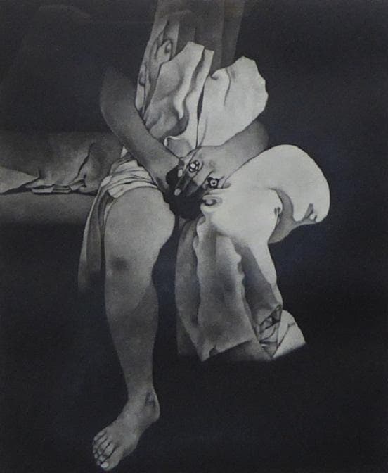 齋藤カオル「「風（その足もとに）」」 メゾチント（銅版画）作品