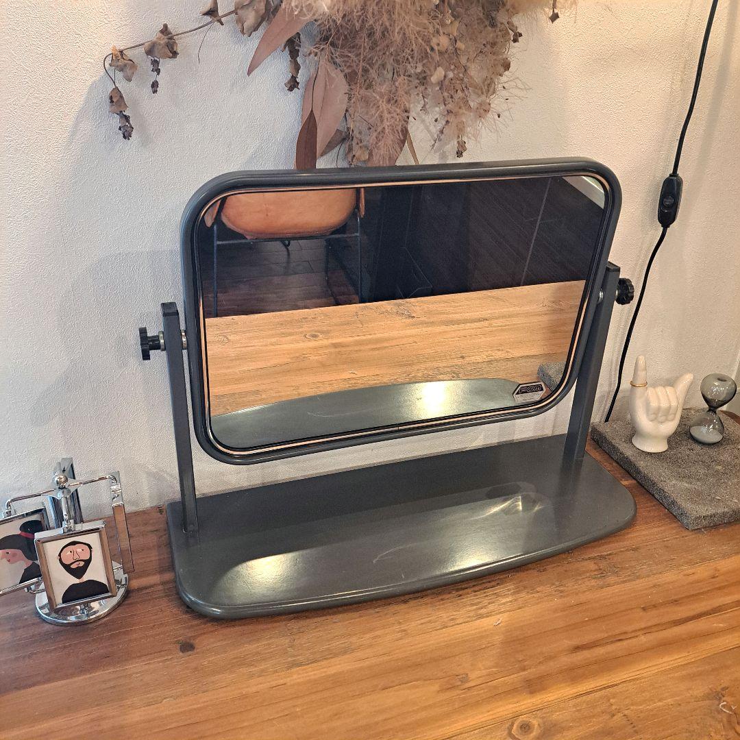 ヴィンテージ　アンティーク　 グレー ミラー　卓上　スイング　インダストリアル