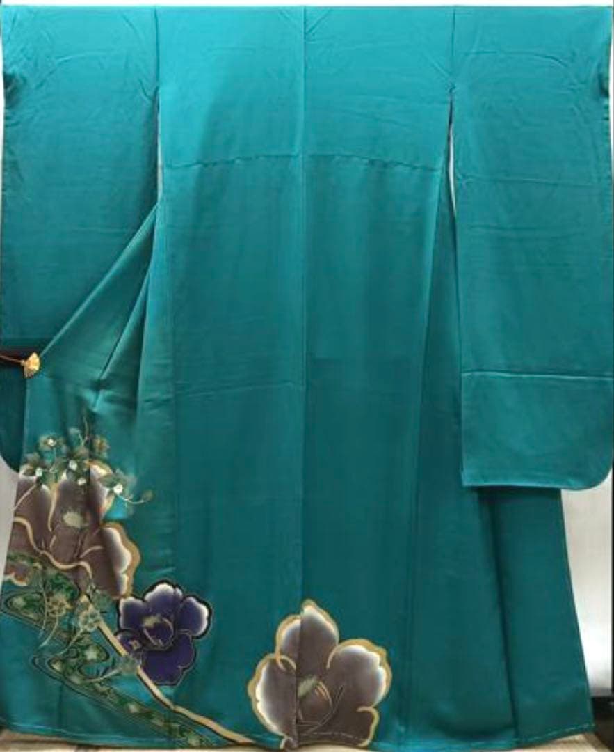 振袖フルセット６点サイズM〜L振袖 正絹仕付け糸、紫色の花柄未使用　新古品