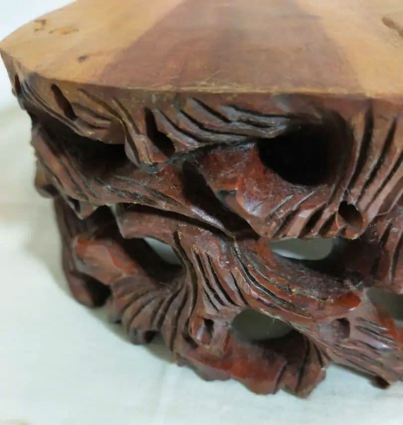 在庫処分セール中! ❗根木彫り抜き花台（大）手作り　珍木　希少品