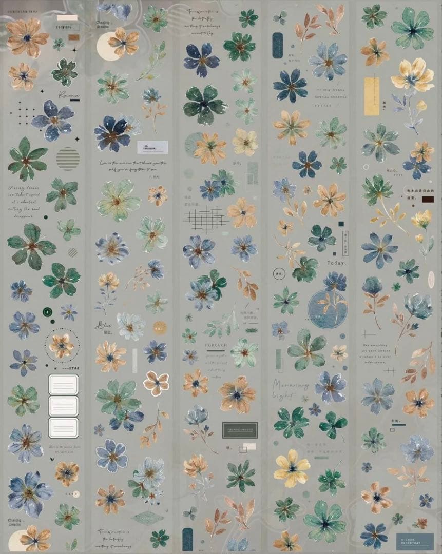 PET 青书 ダイカット加工 6.5cm×6m 海外マステ　花