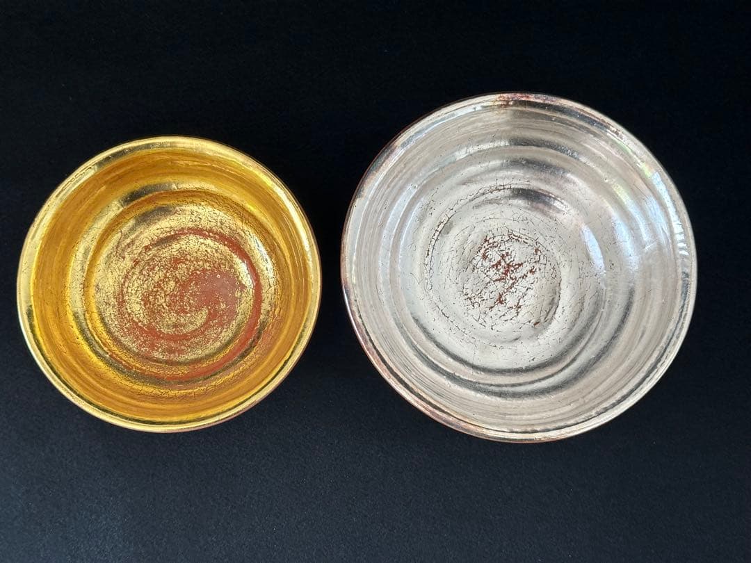 茶道具　京焼　楽入 造　嶋台茶碗　金銀一双　赤楽　共箱