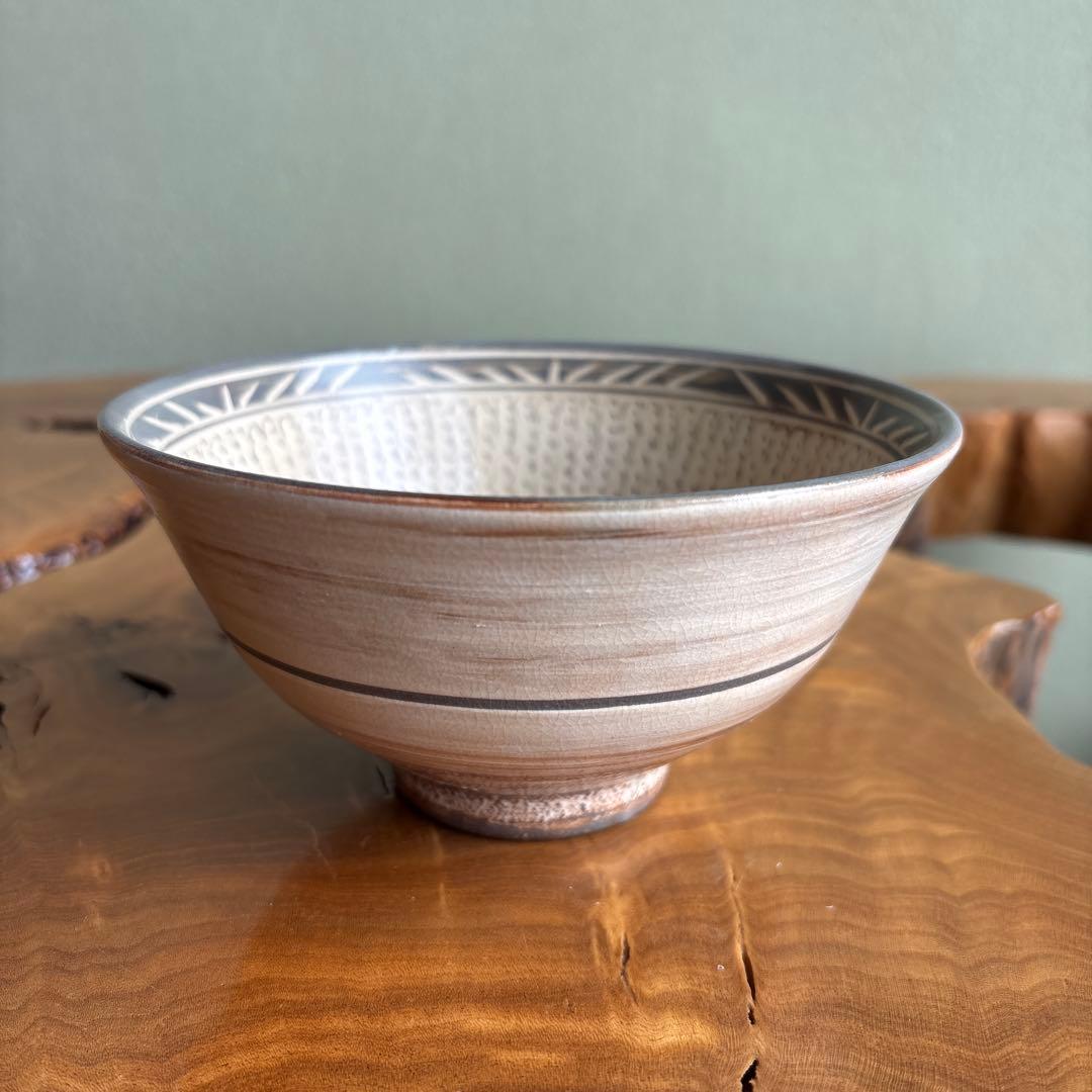 古三島曆手茶碗 西川仁一作 柿花窯 抹茶碗 茶道具 共箱（130t）