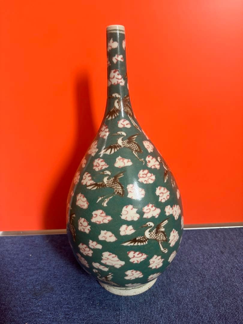 1674 古伊万里　大明嘉清年製銘　雲鶴文色絵大徳利　花瓶　時代物