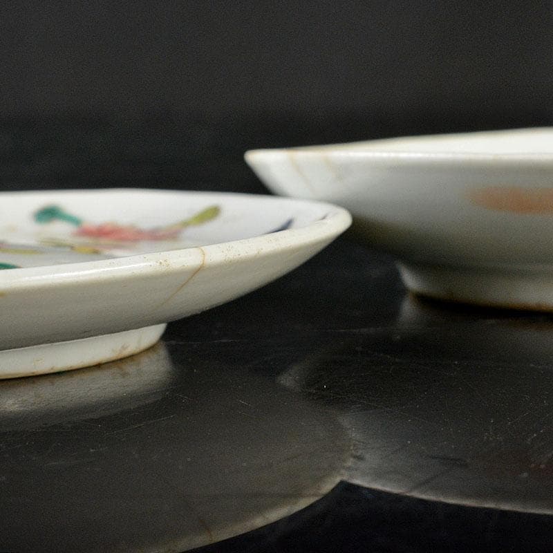 中国　民国　粉彩　花蝶文盤　小皿　二客　時代箱付　C　R6471