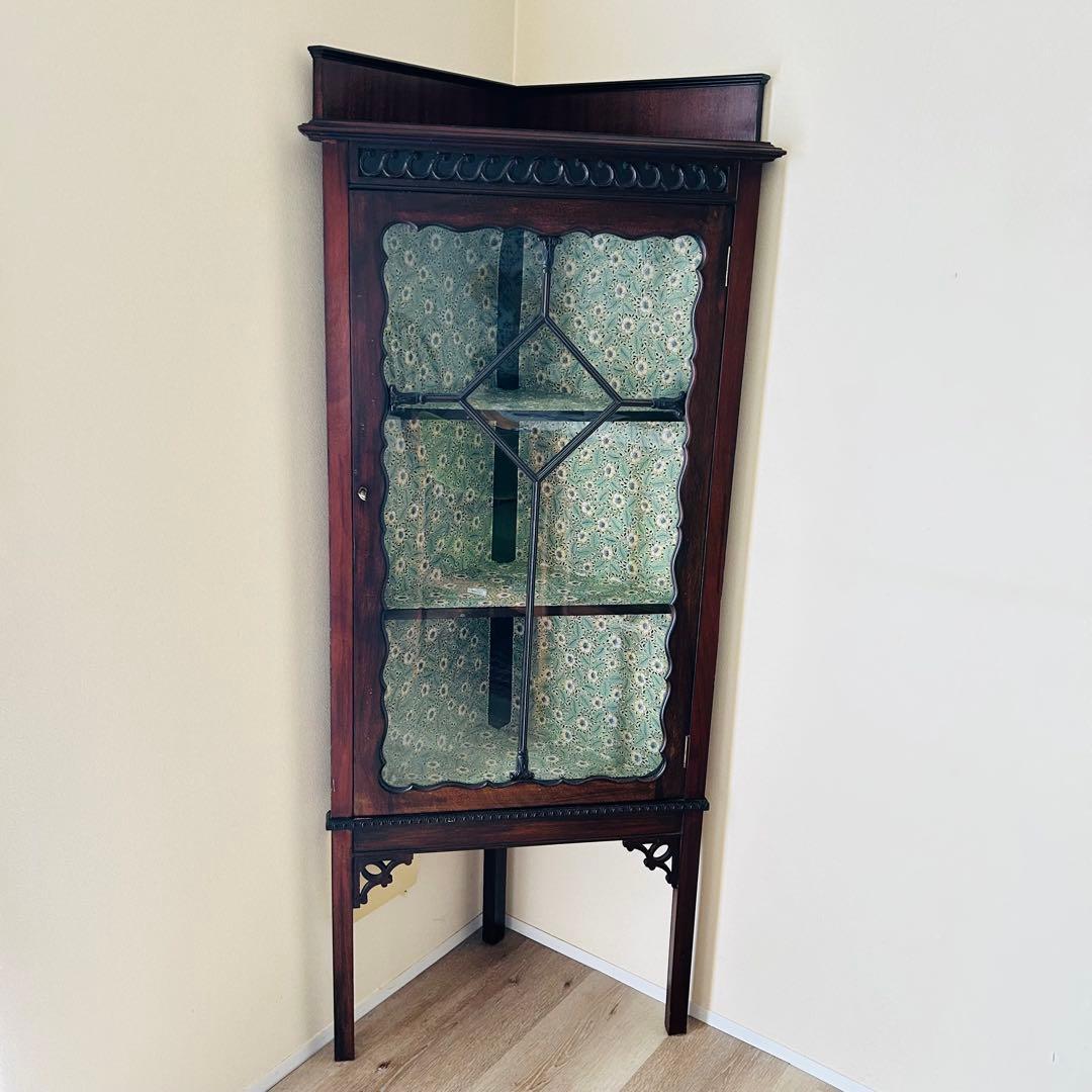 アンティーク　コーナーキャビネット　ガラス　マホガニー材　1910年代　イギリス