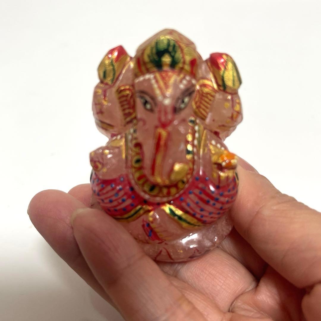 インドの神様幸せのガネーシャローズクオーツ　商売繁盛縁結び　置物展示使用