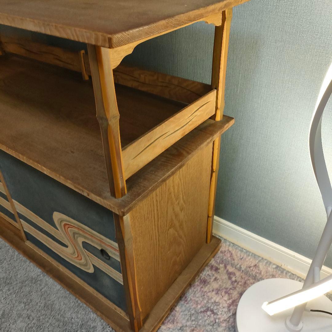 和モダン 飾り棚 サイドボード 昭和レトロ 流水文様 布張り 引き戸