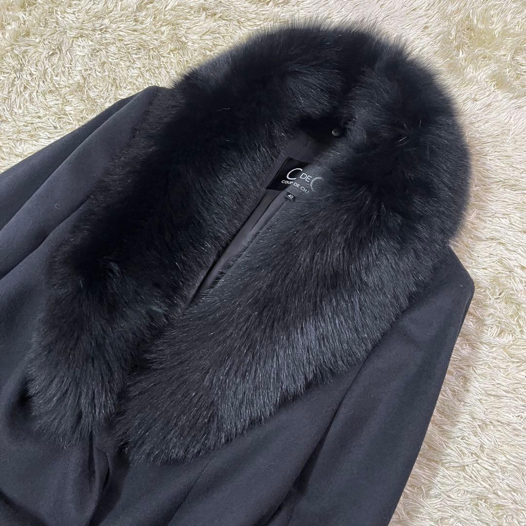 美品 Lサイズ クードシャンス　フォックスファー　チェスターコート　カシミヤ