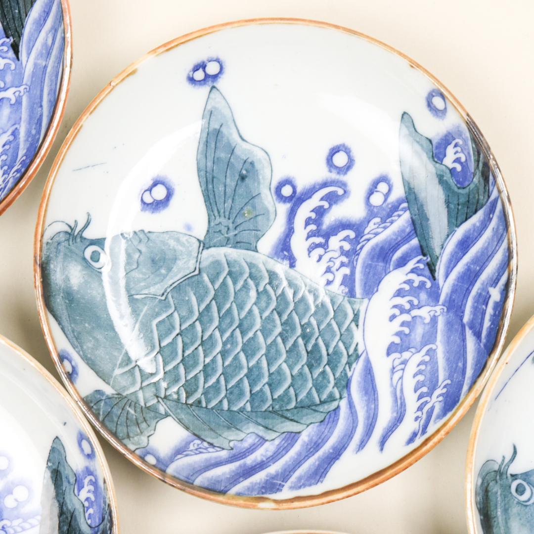 伊万里 波鯉図 皿揃い 5枚