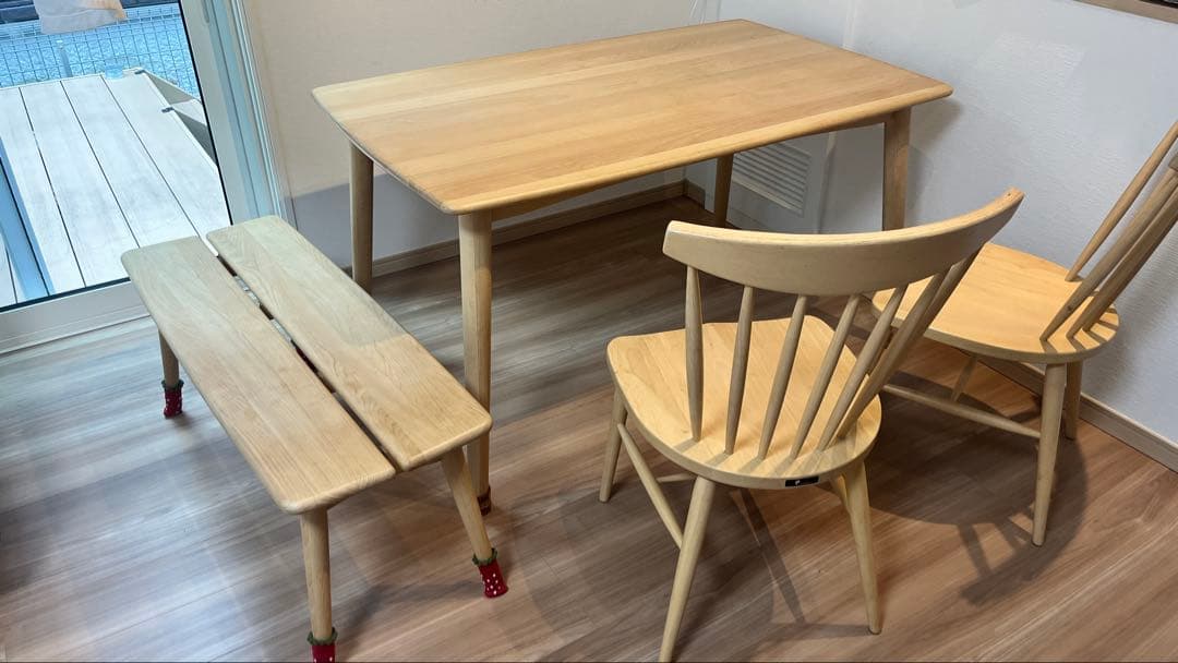 引取限定　木製ダイニングテーブルと椅子2脚ベンチセット　大塚家具