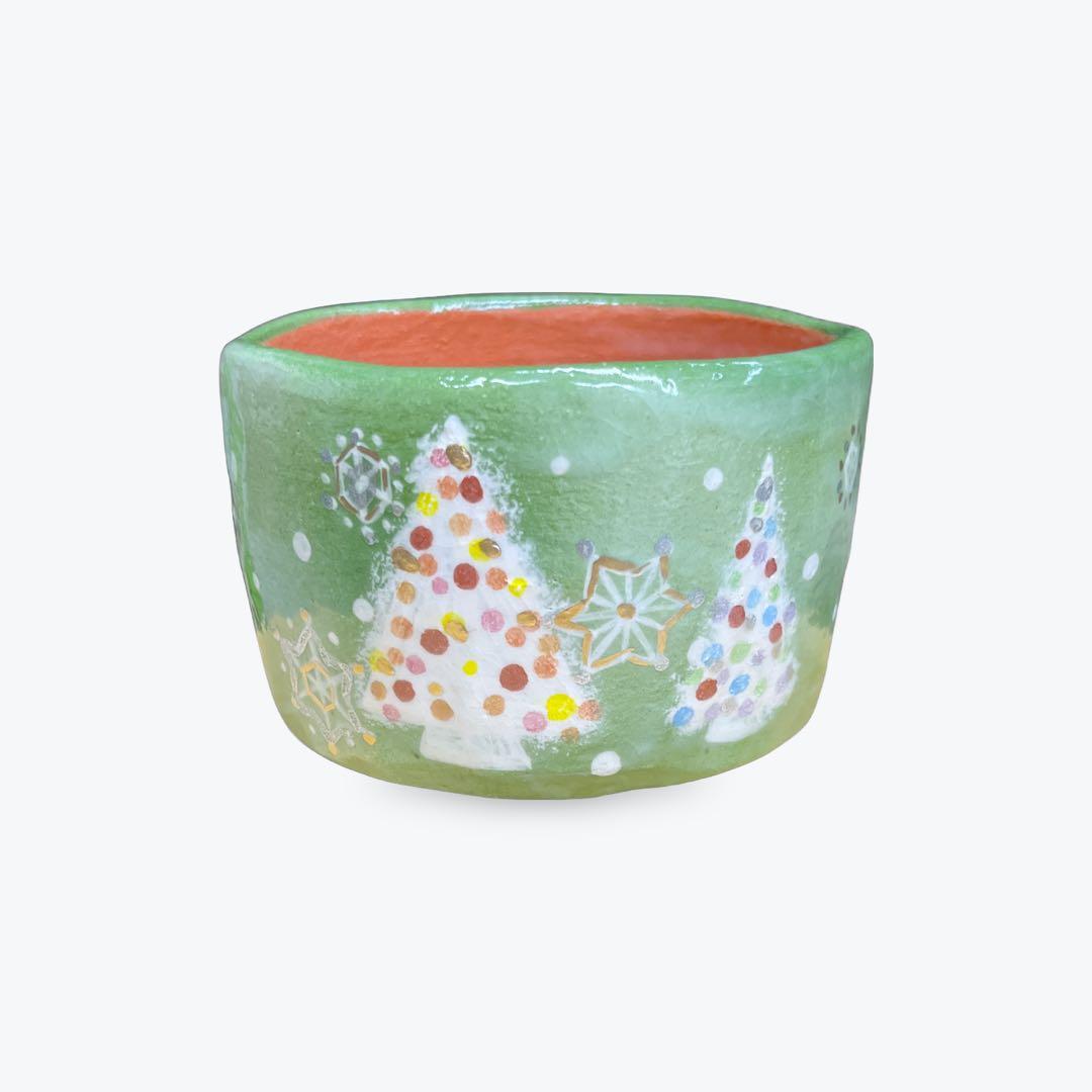 楽焼茶碗　「雪のクリスマス」 抹茶碗　茶道具　手描き