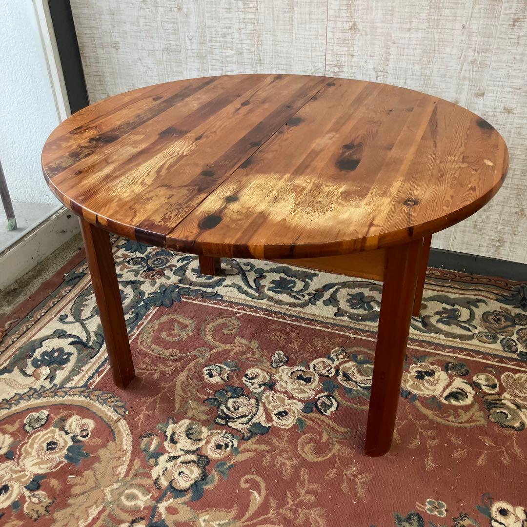 北欧レトロ 木製 無垢材 円形伸縮式ダイニングテーブル アンティーク ビンテージ