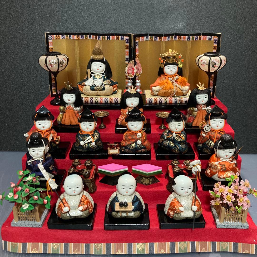 雛人形　アンティーク　木目込み十五人揃え
