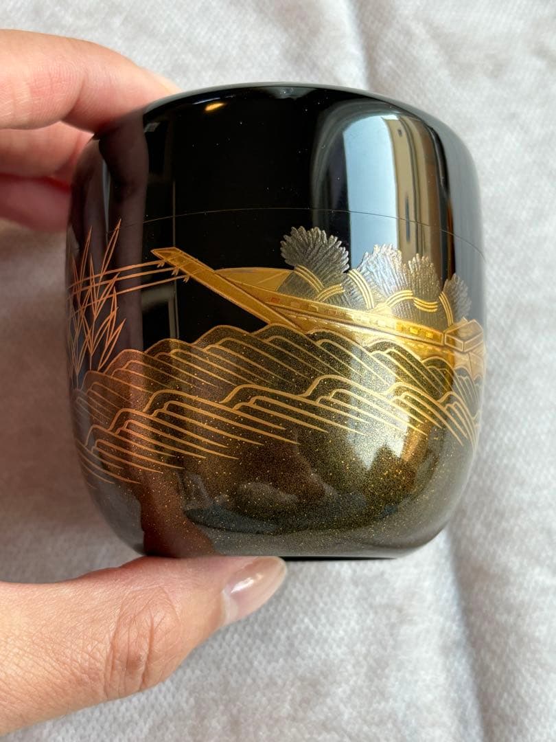 茶道具　茶入　蒔絵師　大端　稔　鶴　輪島塗　棗　灰匙　風