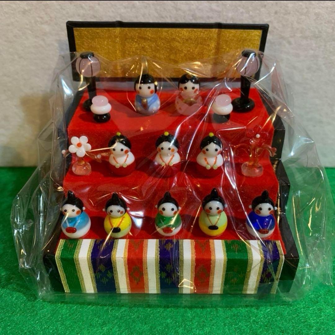 春の豆雛三段飾り　ガラス細工　ミニチュア