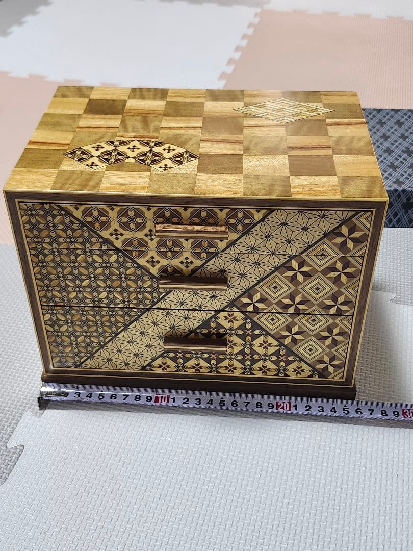 箱根寄木細工 木製収納ボックス　三段