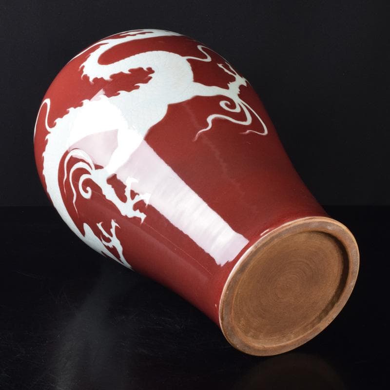 中国　缸豆紅釉　龍文瓶　梅瓶　M　7313A