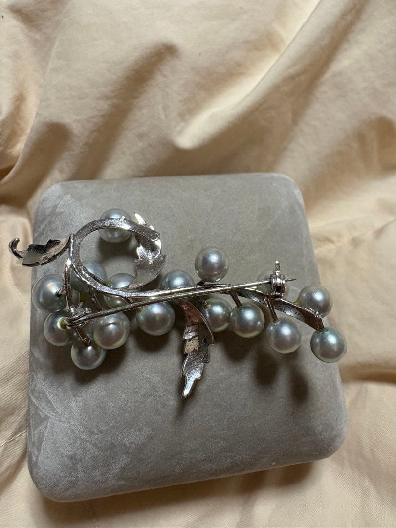 ぶどうモチーフ あこや真珠 ブローチ STERLING刻印 フォーマル