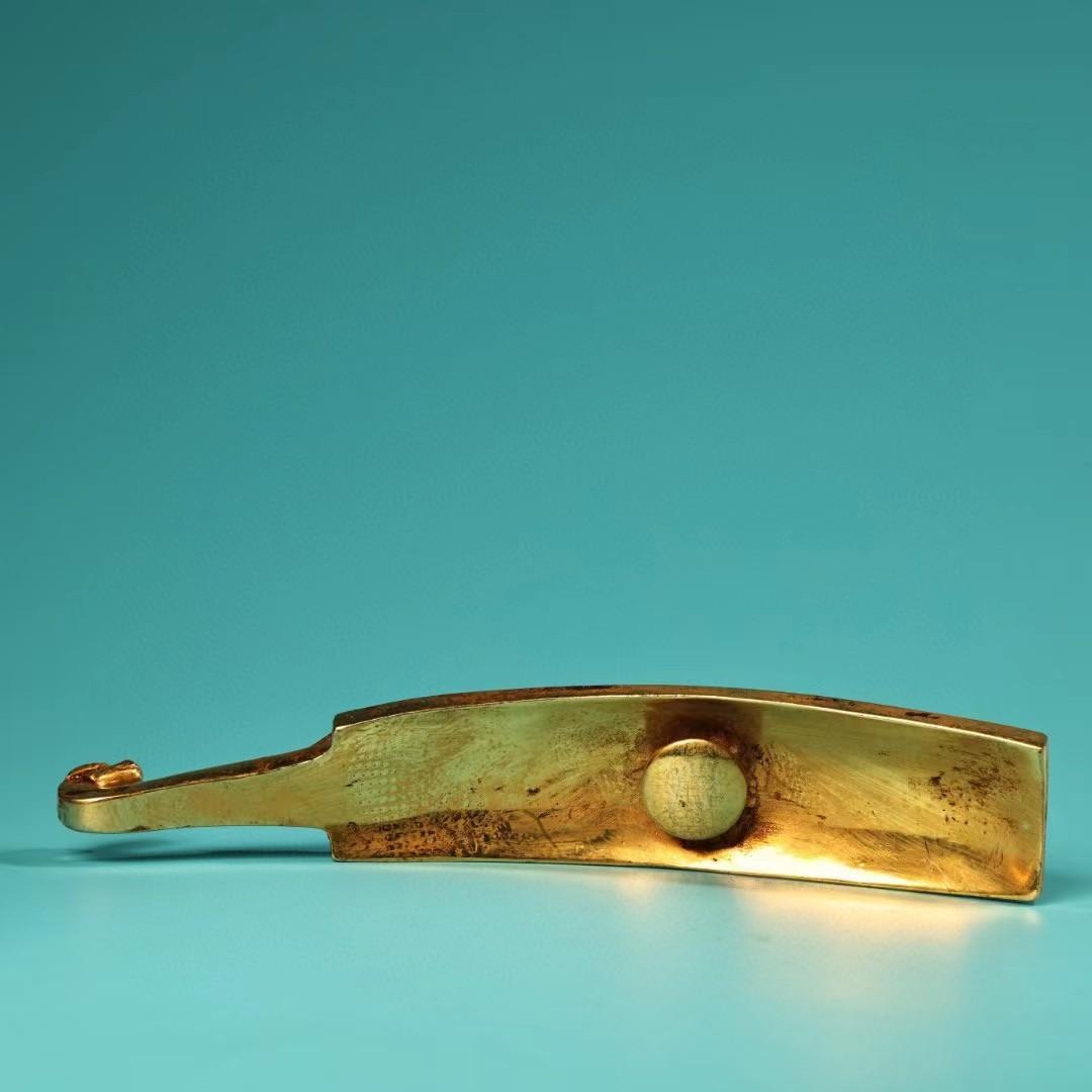 中国古美術・旧蔵龍紋如意腰帯留め・鏨刻鎏金・純銅细密彫・純手作り・高浮彫り・根付