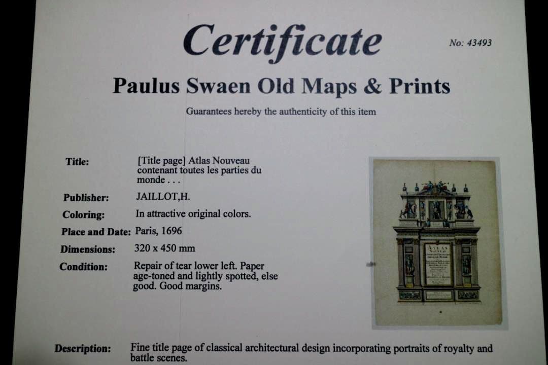 西洋古地図　大型　17世紀　H. Jaillot 地図帳のタイトル（扉絵）稀少
