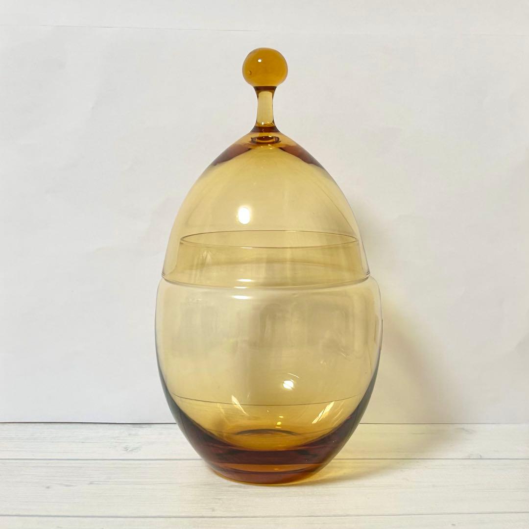 希少 KAGAMI CRYSTAL キャンディポット アンバー 琥珀 ガラス