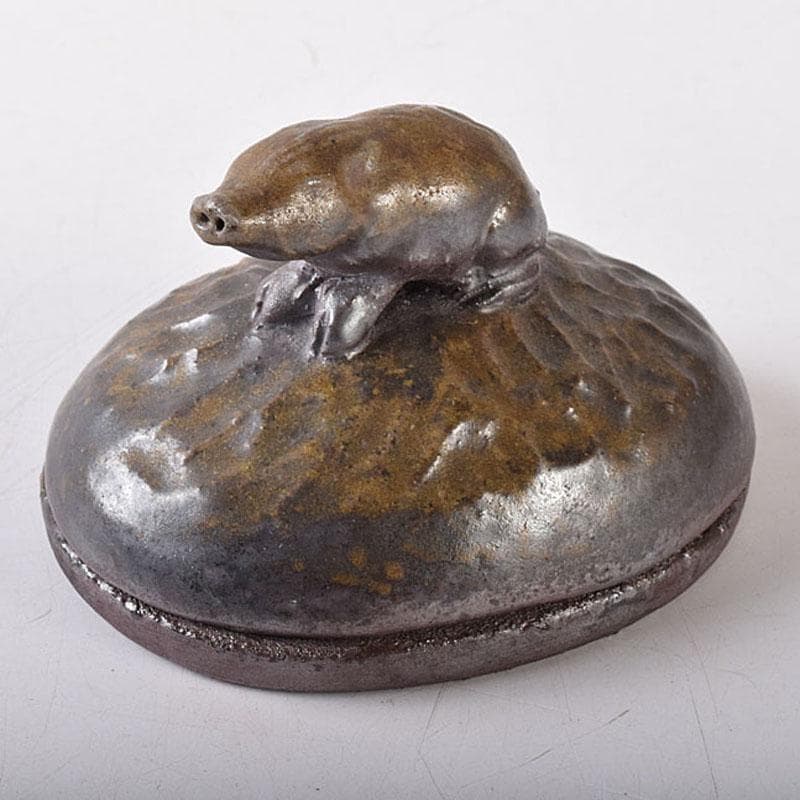 Lukes　茶道具　備前焼　人間国宝　金重陶陽作　猪摘香合　V　R8407