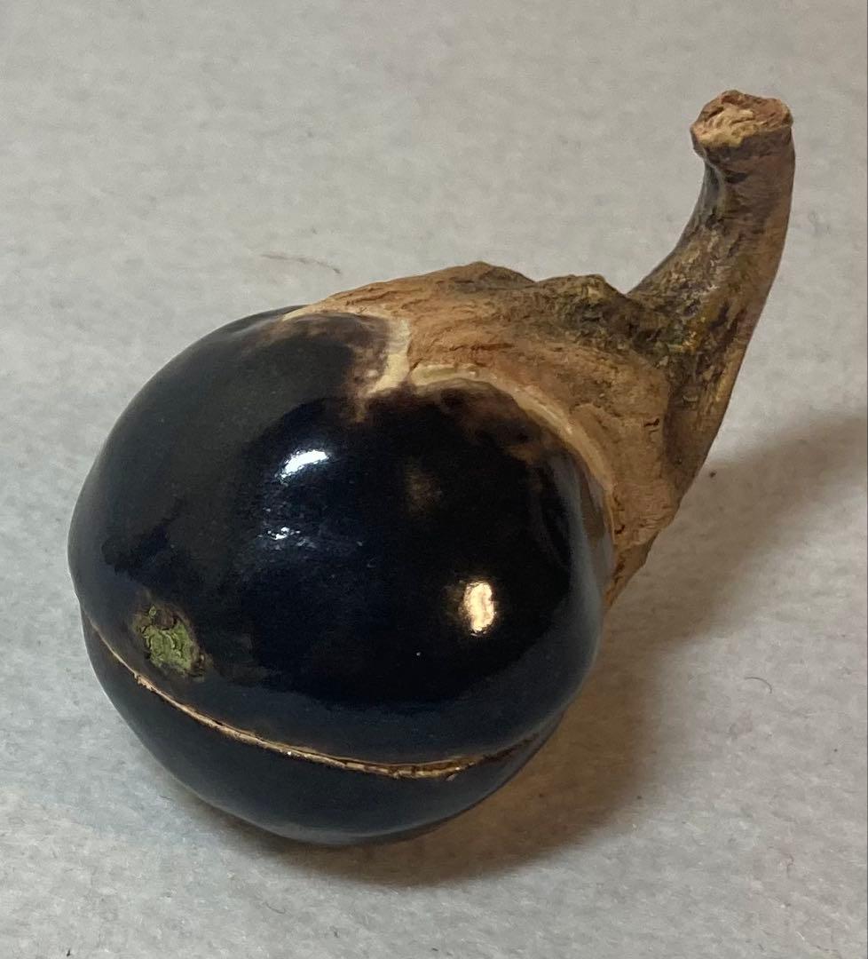 B394h「茄子 香合」佐々木二六作　共布共箱　松柏庵　天神蟹　愛媛　茶道具