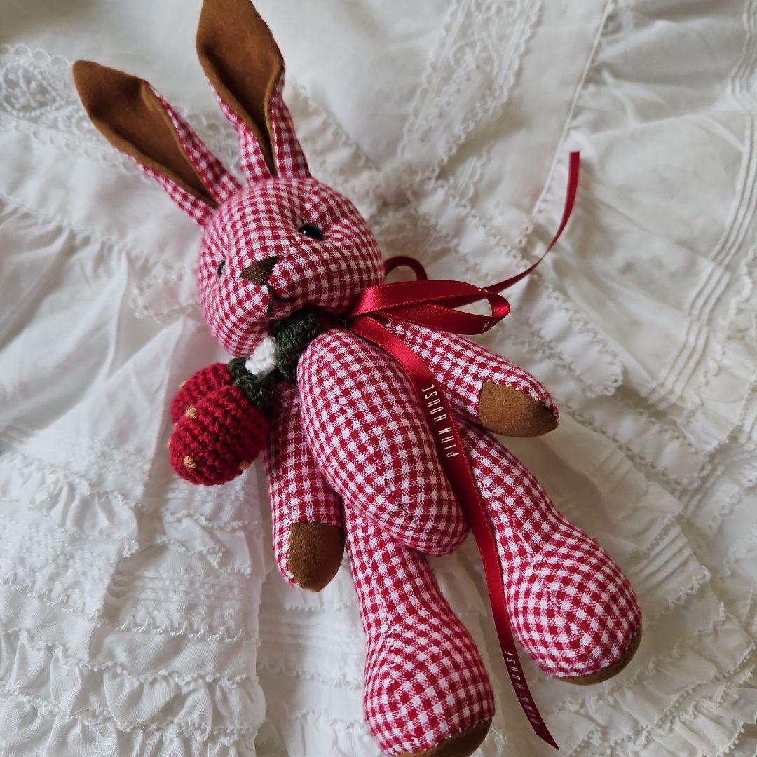 ★ピンクハウス★【新品未使用】❤️ギンガムうさぎぬいぐるみブローチ✨赤
