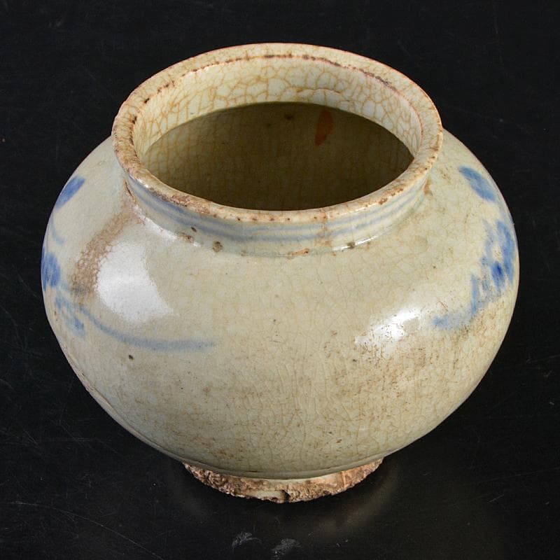 朝鮮美術　李朝　高麗白磁　染付　花文　小壷　M　R7500