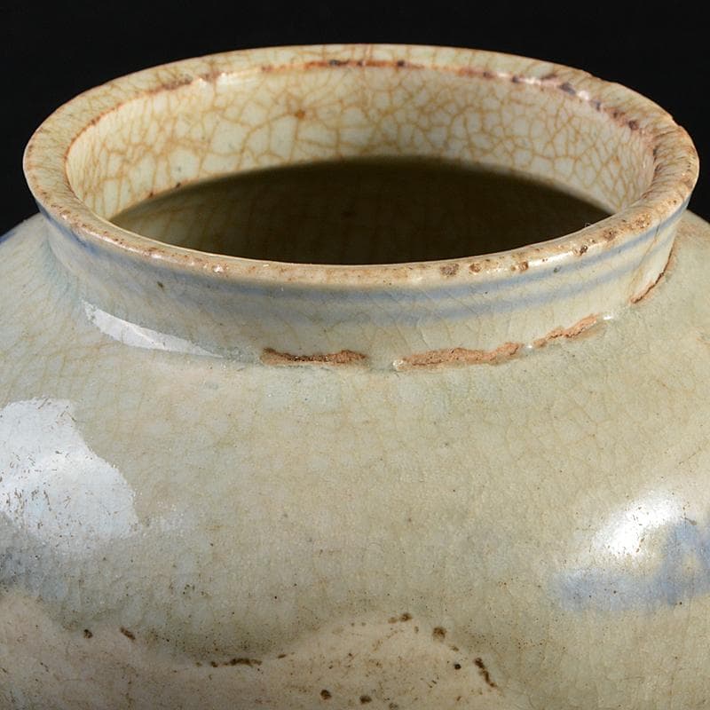 朝鮮美術　李朝　高麗白磁　染付　花文　小壷　M　R7500