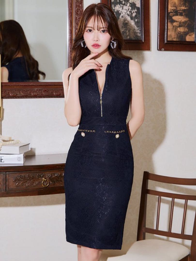 ジュエルズ　ジップアップノースリーブミディドレス