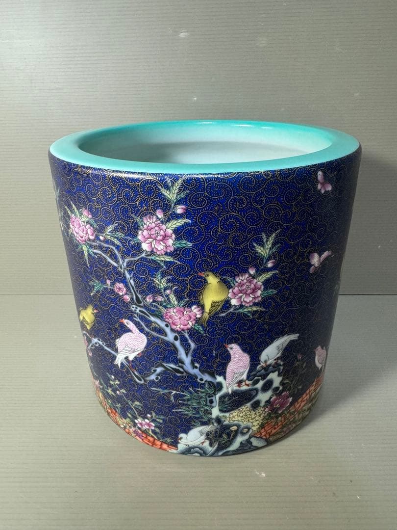 2363 中国骨董　大清乾隆年製銘　花鳥文　火鉢　時代物