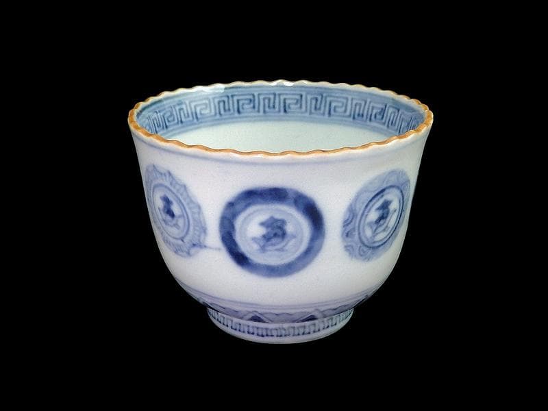 古伊万里　染付　丸紋に赤壁の賦の図　向付　５客　E880AS-fbsp