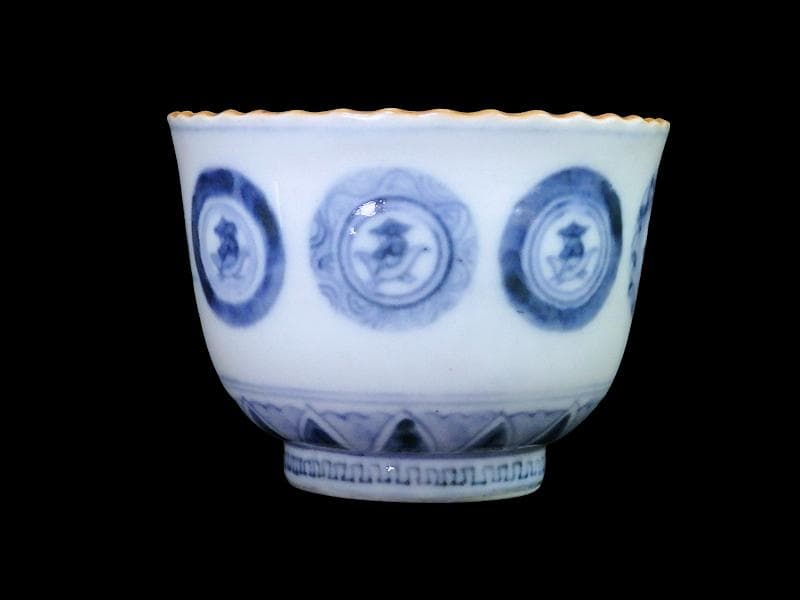 古伊万里　染付　丸紋に赤壁の賦の図　向付　５客　E880AS-fbsp