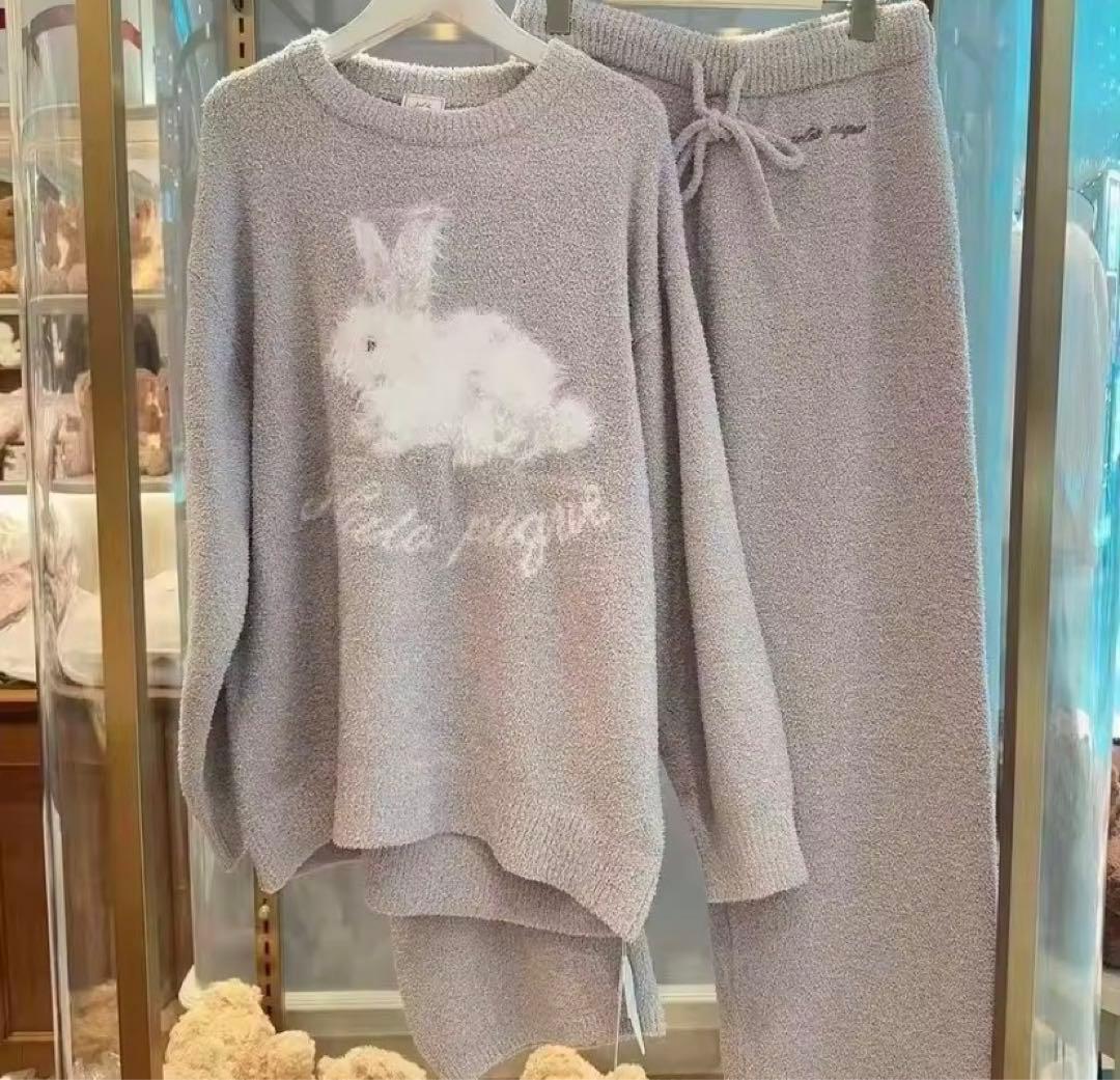 新品！ふわふわうさぎのジャガードプルオーバー上下セットグレー