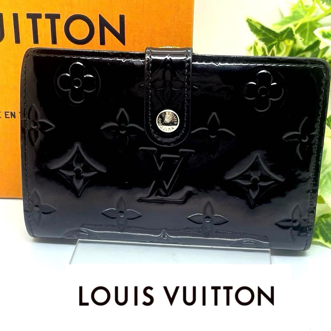 ルイヴィトン ヴェルニ がま口 二つ折り財布 エナメル モノグラム 黒
