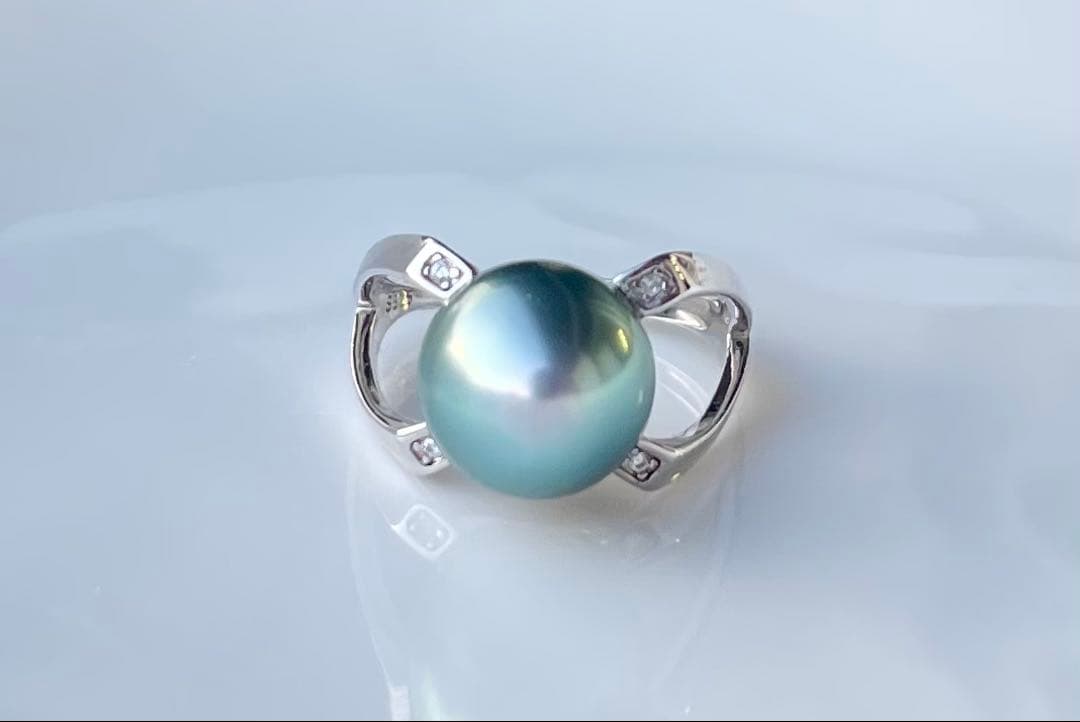 黒蝶真珠 タヒチ 南洋パール 高品質 絶品照り s925リング 指輪 ピーコック