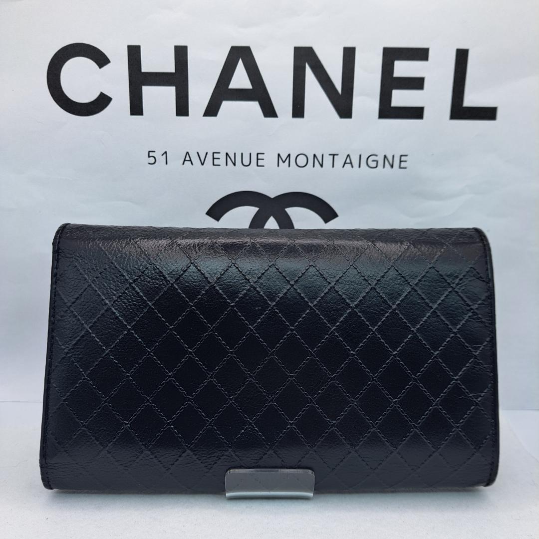 CHANEL　ワイルドステッチ　ブラック　三つ折り財布　長財布　財布