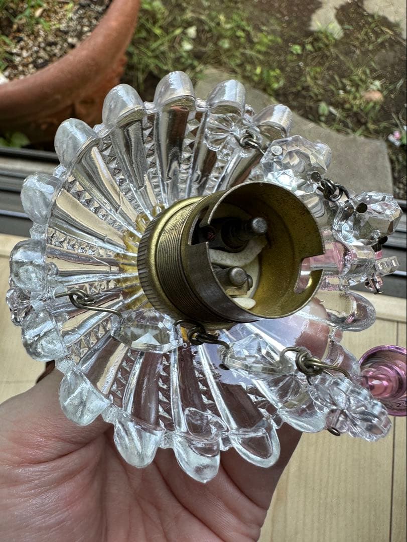 フランス アンティーク ピンクムラーノガラスの小さな可愛らしいミニシャンデリア＊