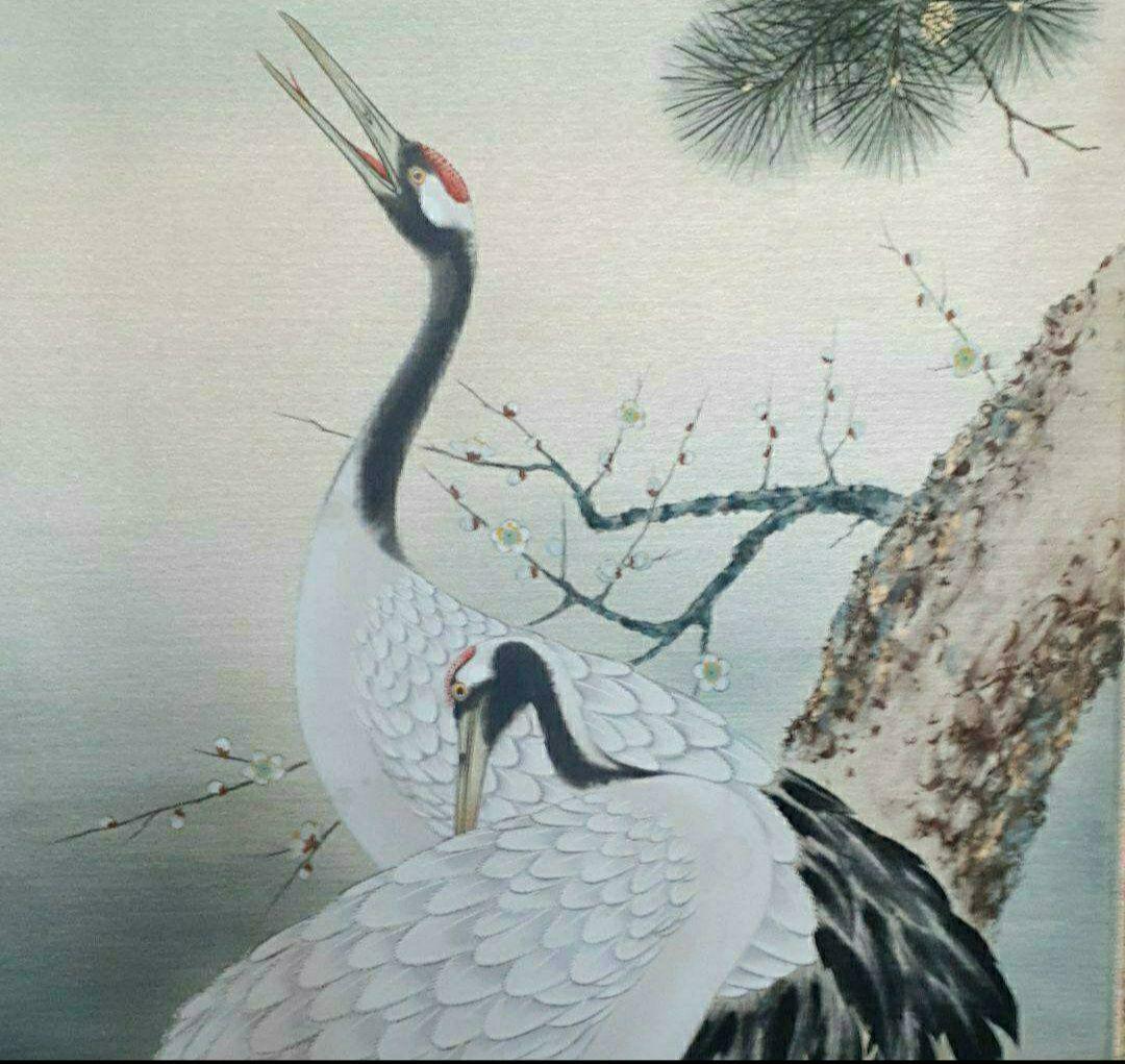 掛け軸/松竹梅鶴/二重箱/国井幸雪？