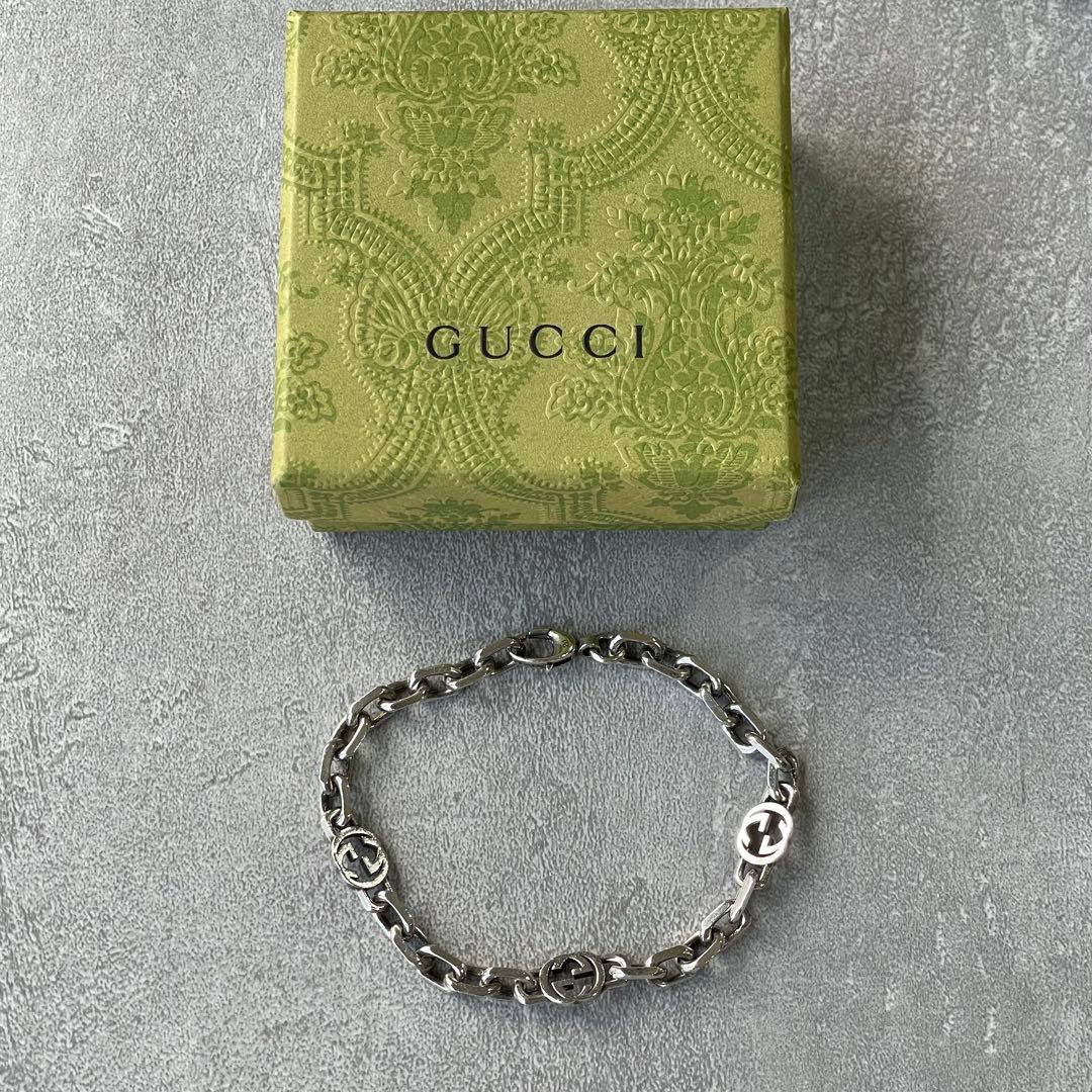 美品 GUCCI インターロッキングG シルバー チェーン ブレスレット　20