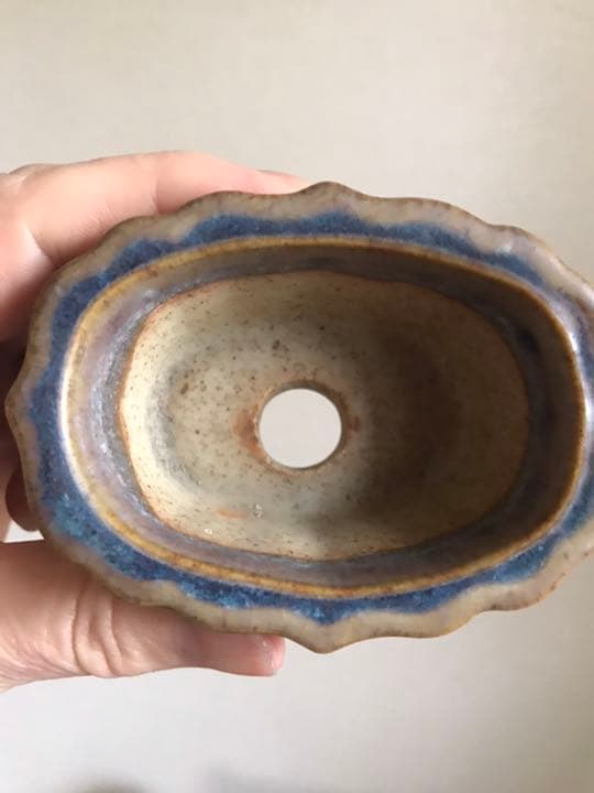 盆栽鉢　希少時代文山辰砂手桶鉢、紫陽花釉楕円鏡鉢、おまけ辰砂六角ミニ鉢山野草