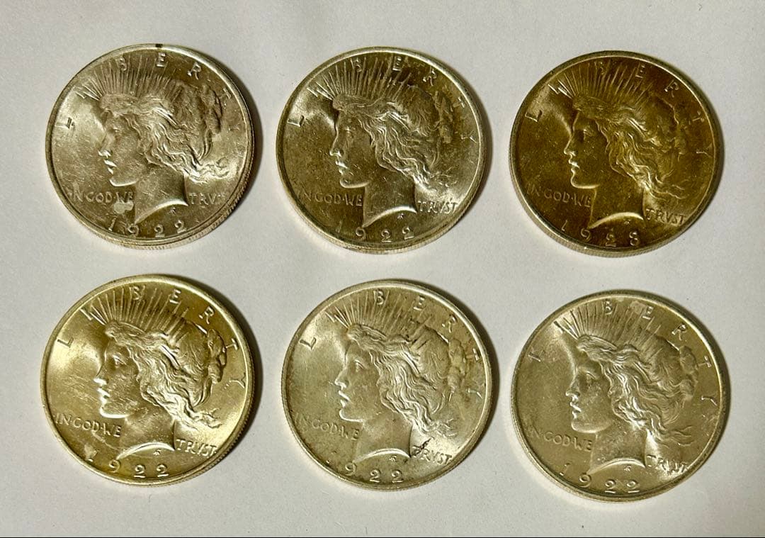 アメリカ　ピースダラー銀貨6枚セット(1922年5枚、1923年1枚)
