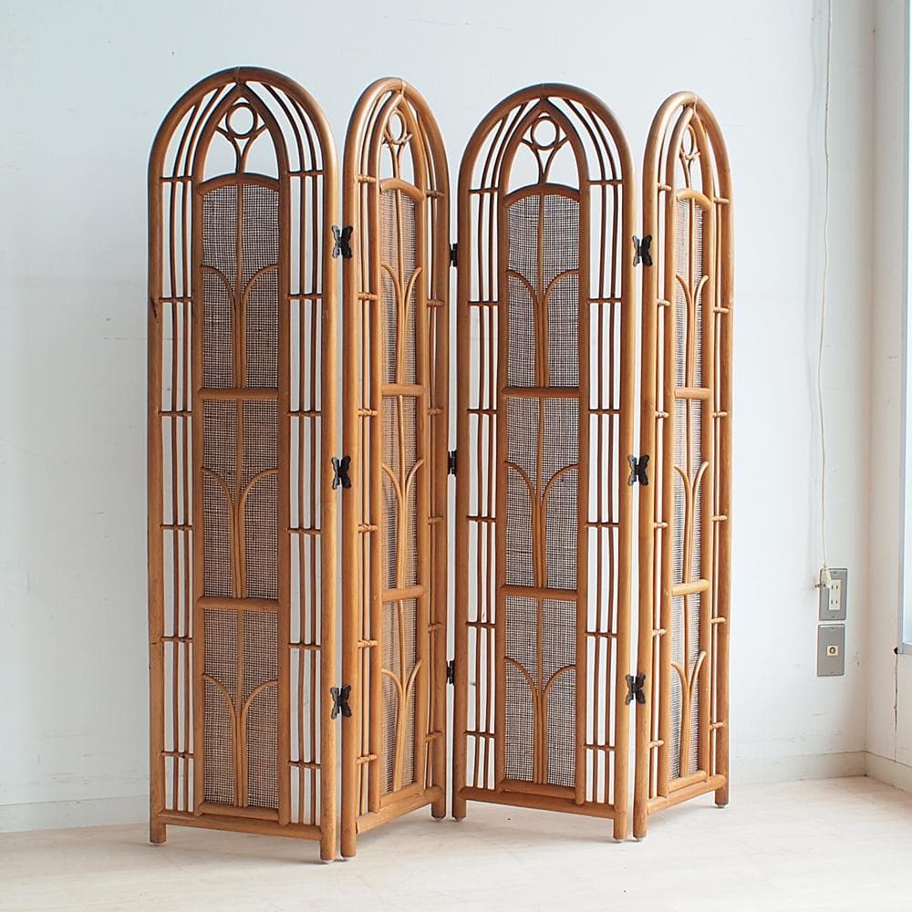 70's ビンテージ ラタンのパーティション 4枚組 レトロ ZR23772