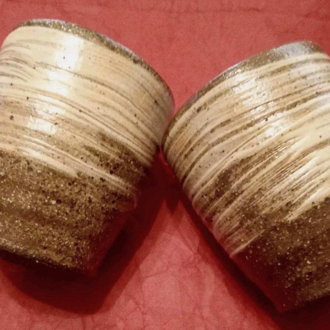 信楽焼　灰釉刷毛目湯呑み5客揃い